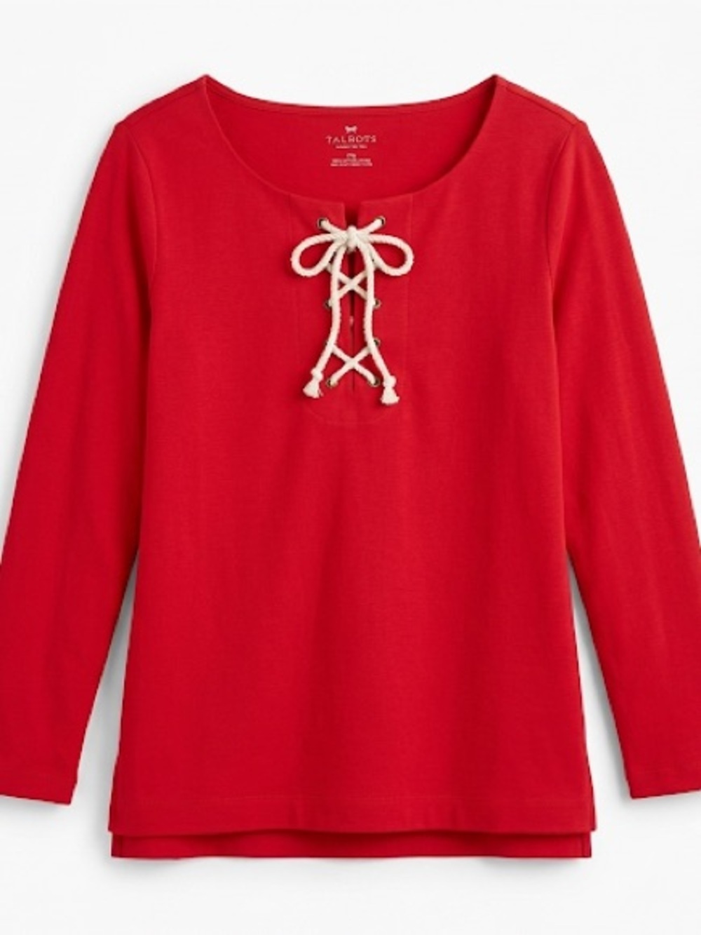 Talbots Woman Red Lace-Up Long Sleeve Top | Nautical | Size 2XP
